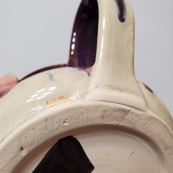 Hand Crafted Studio Pottery Soup Mug, Signed Large Coffee Cup, Purple Drip Glaze - Picture 8 of 13